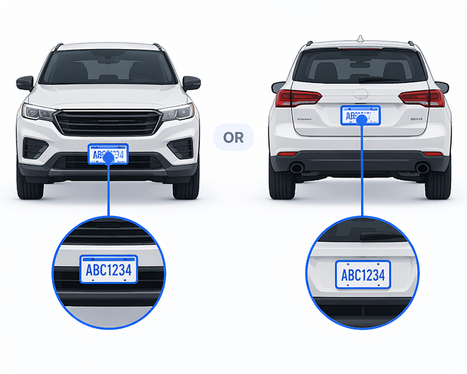 License plate location, found on the front or rear bumper of your vehicle