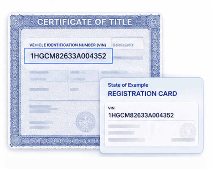 VIN printed on a vehicle title document